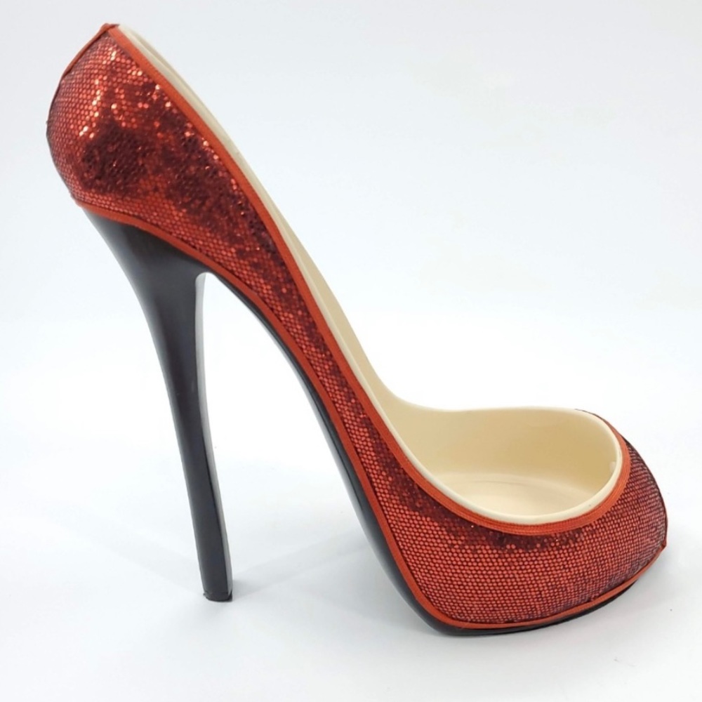 Wine Bottle Holder. Red Sequin High Heel Wine Bottle Holder. Shoe